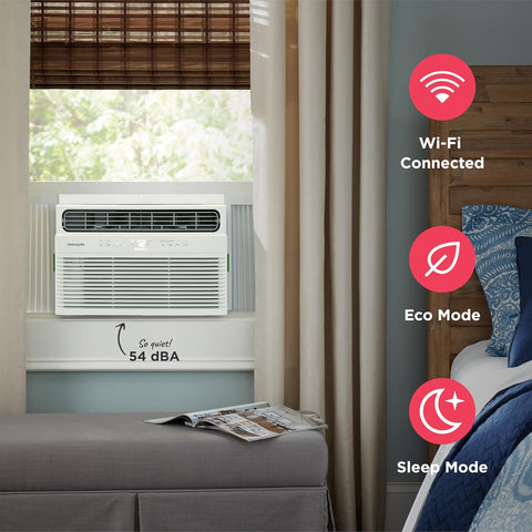 Frigidaire 8,000 BTU Smart Window Air Conditioner with Wi - Fi, Cools Up to 350 Sq. Ft., Remote Control, Quiet Operation, Eco Mode, 3 Fan Speeds, White - with White | Sold by Uncle Wiener's Wholesale