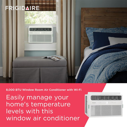 Frigidaire 8,000 BTU Smart Window Air Conditioner with Wi - Fi, Cools Up to 350 Sq. Ft., Remote Control, Quiet Operation, Eco Mode, 3 Fan Speeds, White - with White | Sold by Uncle Wiener's Wholesale