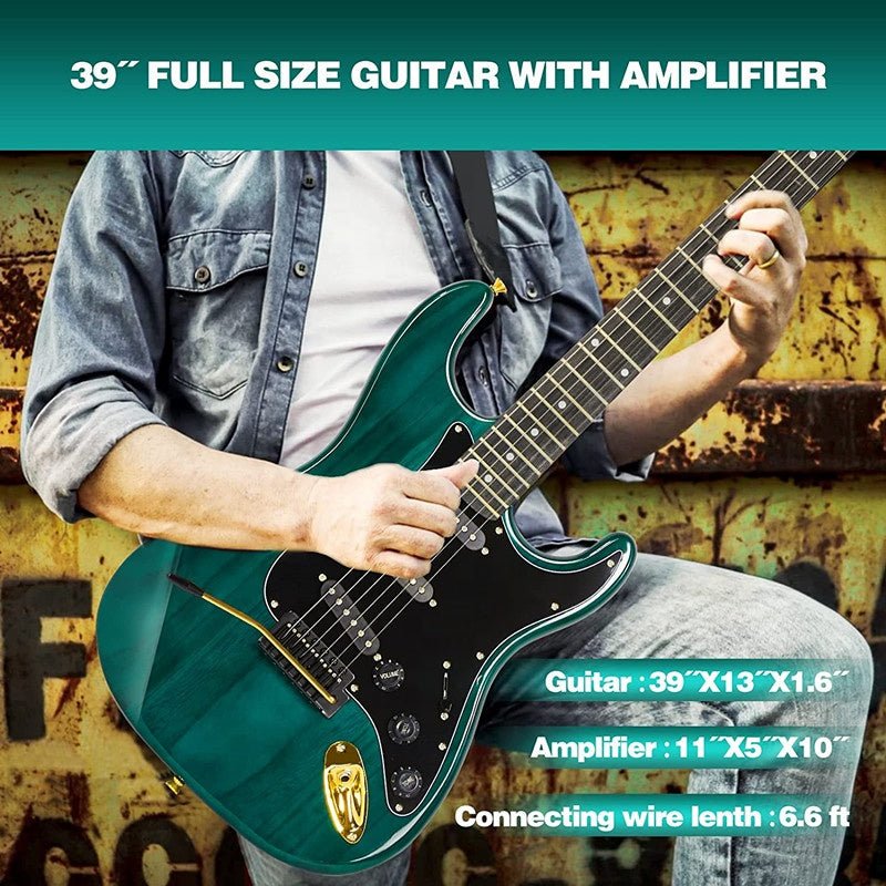 Full Size Electric Guitar ST Style Ripple Green Beginner Guitar Starter Kit with Amp EGSTG5 - with | Sold by Uncle Wiener's Wholesale