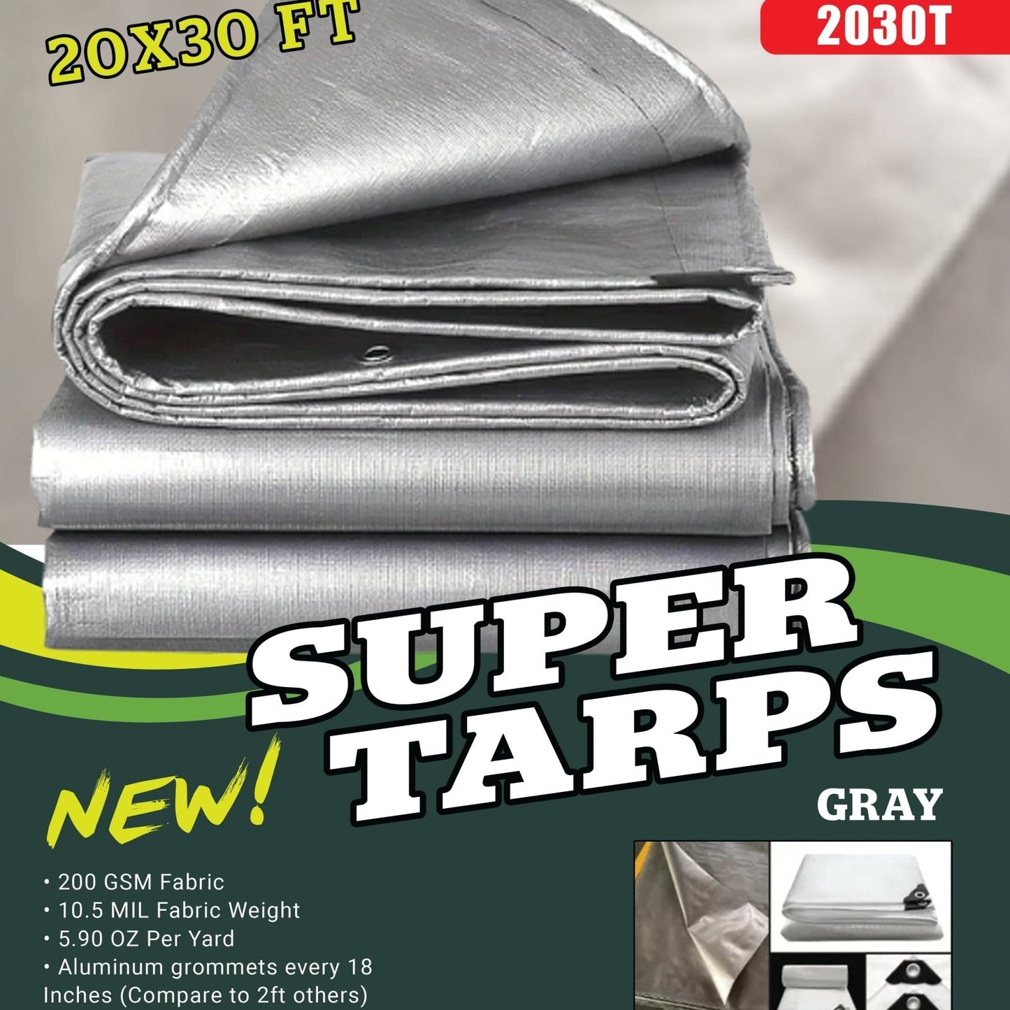 Gray 10 Mil Heavy - Duty Waterproof Tarp – All - Weather Poly Cover with Reinforced Grommets | Multiple Sizes (10x10 to 20x30 FT) - with 20X30 FT 2030T | Sold by Uncle Wiener's Wholesale