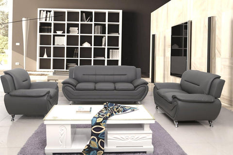 3PCS Modern Faux Leather Sofa Set – Red & Black Sofa, Loveseat, and Armchair with Chrome Legs for Contemporary Living Room