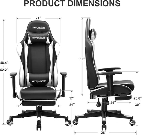 GTRACING Gaming Chair with Footrest, Ergonomic Computer Game Desk Chair, Reclining Gamer Chair Seat Height Adjustment, Swivel Rocker with Headrest and Lumbar (White) - with White | Sold by Uncle Wiener's Wholesale