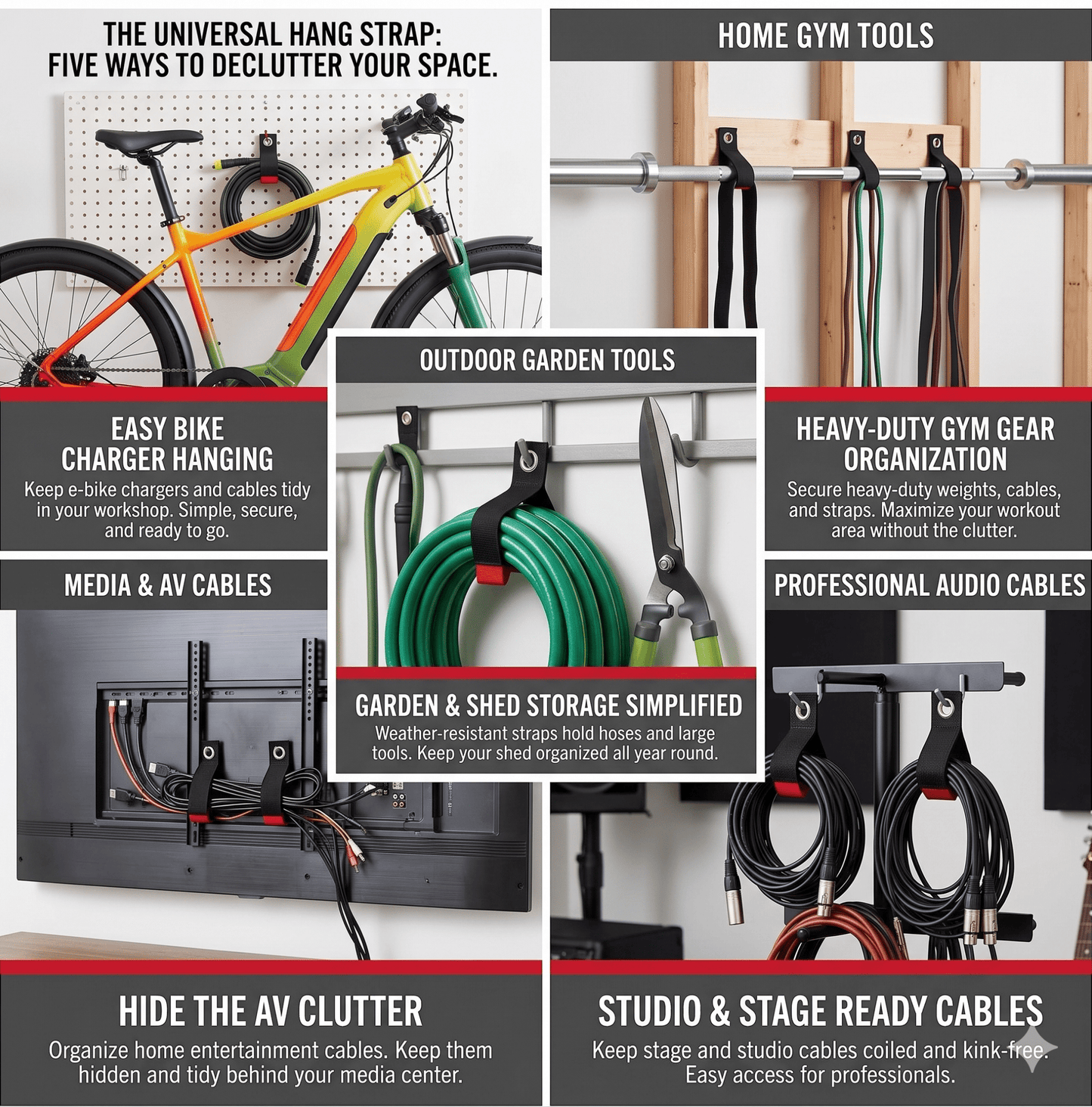 Hang Extension Cord Holder Organizer 3-Pack 10", 14" & 18" Heavy Duty Black Straps CH0315 - with | Sold by Uncle Wiener's Wholesale