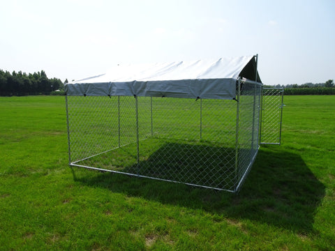 Heavy - Duty 10×10×6 ft Outdoor Dog Kennel w/ UV Canopy – Chain Link Steel Enclosure | SKU: 513DC - Outdoor Pet Kennel with | Sold by Uncle Wiener's Wholesale