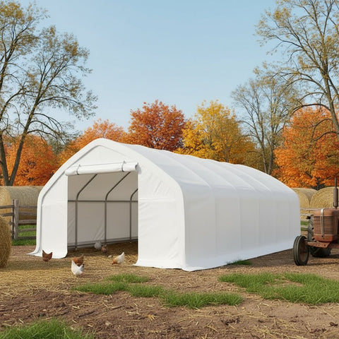 Heavy - Duty 20x30 & 20x40 Peak Roof Storage Shelters – 12' Tall, 17oz PVC Cover, Galvanized Frame - with 20x30x12 ST2031V | Sold by Uncle Wiener's Wholesale