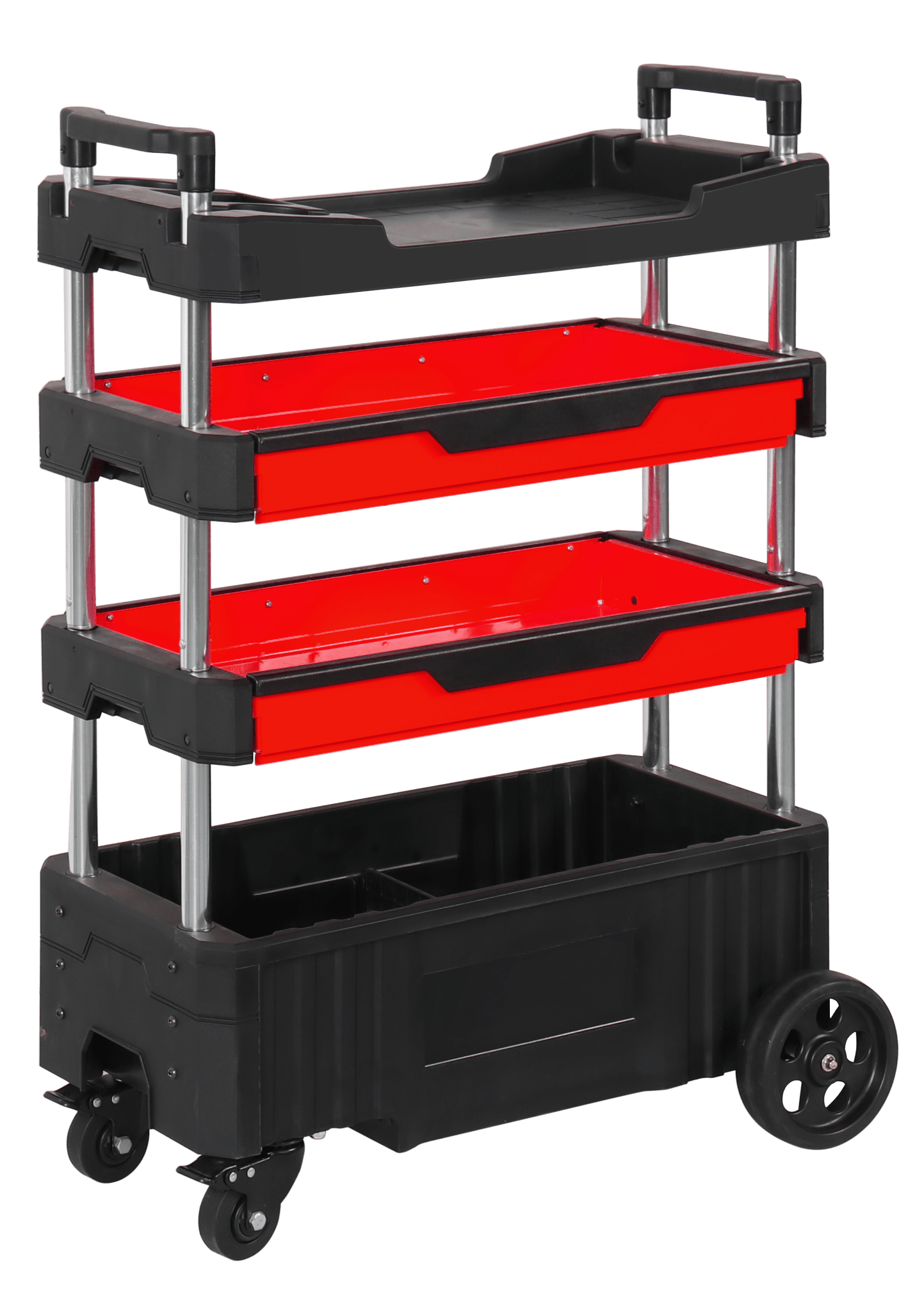 Heavy - Duty 3 - Tier Rolling Tool Cart – Steel + Plastic Mechanic Storage Trolley with Drawers & Locking Wheels EX114 - with | Sold by Uncle Wiener's Wholesale