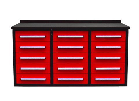 Heavy - Duty 5.5FT Steel Workbench – 10 & 15 Drawer Tool Bench with Locks & EVA Liners - with Stainless 15 Drawers | Sold by Uncle Wiener's Wholesale