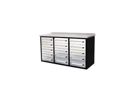 Heavy - Duty 5.5FT Steel Workbench – 10 & 15 Drawer Tool Bench with Locks & EVA Liners - with Red 10 Drawers | Sold by Uncle Wiener's Wholesale