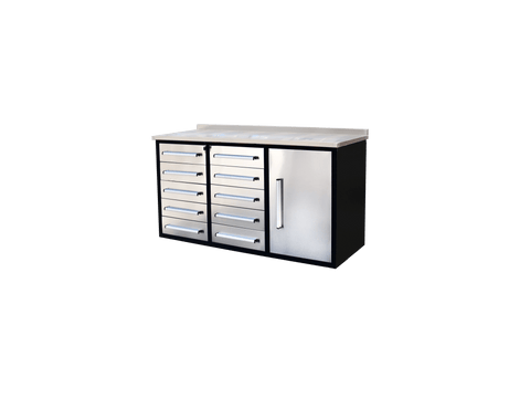 Heavy - Duty 5.5FT Steel Workbench – 10 & 15 Drawer Tool Bench with Locks & EVA Liners - with Stainless 10 Drawers | Sold by Uncle Wiener's Wholesale