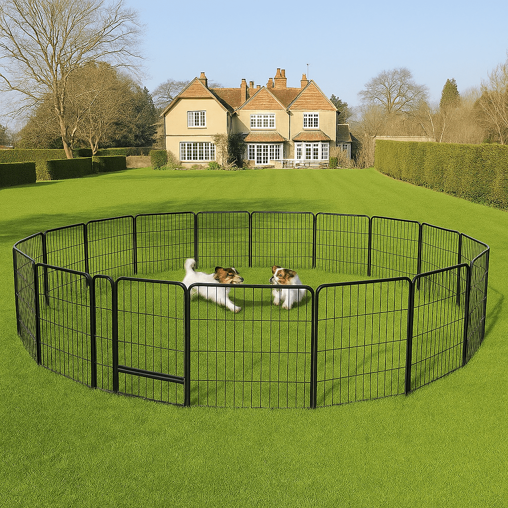 Heavy Duty Outdoor Dog Playpen Fence – 8, 16, 24 Panel Metal Dog Run - with 16 Panel | Sold by Uncle Wiener's Wholesale