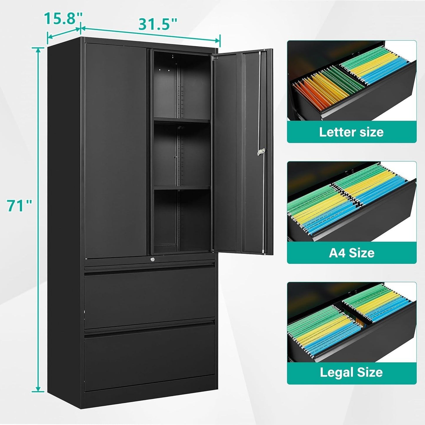 Heavy Duty Steel Storage Cabinet 31.5″ × 15.7″ × 70.9″ Reinforced Black YCDM219 - with | Sold by Uncle Wiener's Wholesale