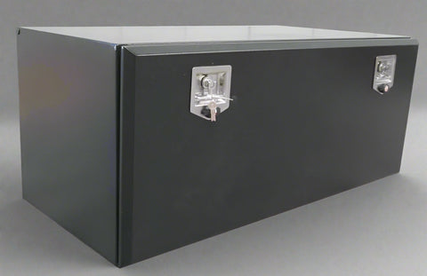 “Black steel underbody truck tool box with compression latch”
• “Weather-sealed steel tool box for work truck storage”
• “Multiple-size truck-mounted underbody storage box”