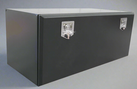 “Black steel underbody truck tool box with compression latch”
• “Weather-sealed steel tool box for work truck storage”
• “Multiple-size truck-mounted underbody storage box”