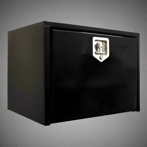 “Black steel underbody truck tool box with compression latch”
• “Weather-sealed steel tool box for work truck storage”
• “Multiple-size truck-mounted underbody storage box”