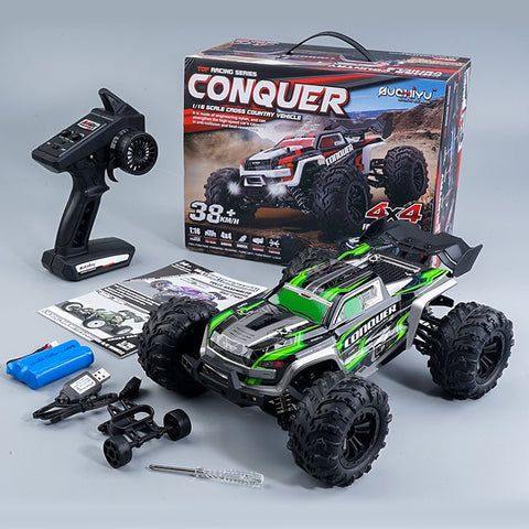High-Speed 1:10 RC Off-Road Truck Racing at 80 km/h with LED Lights