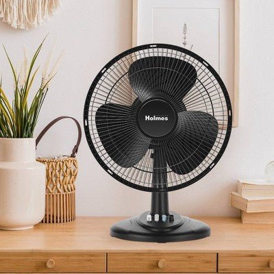 Holmes 12&34; Oscillating 3 Speed Adjustable Table Fan with Push Button Controls - with Dimensions (Overall): 18.5 Inches (H) x 13.39 Inches (W) x 9.84 Inches (D) | Sold by Uncle Wiener's Wholesale