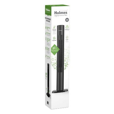 Holmes 36" Digital Tower Oscillating Fan Black - with Dimensions (Overall): 35.98 Inches (H) x 9.25 Inches (W) x 10.28 Inches (D) | Sold by Uncle Wiener's Wholesale
