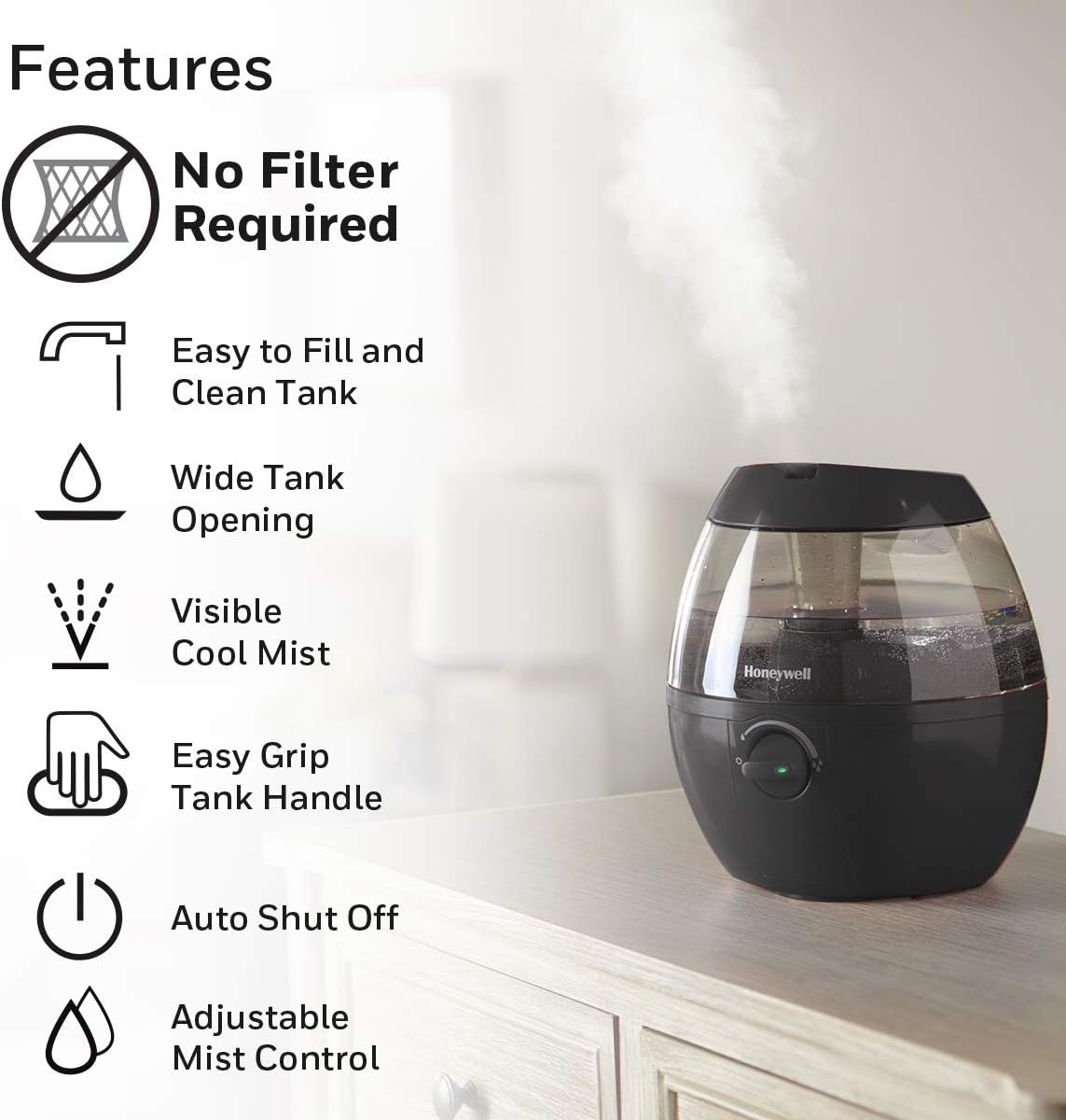 Honeywell HUL520B Mistmate Cool Mist Humidifier Black With Easy Fill Tank & Auto Shut - Off, For Small Room, Bedroom, Baby Room, Office - with Black | Sold by Uncle Wiener's Wholesale