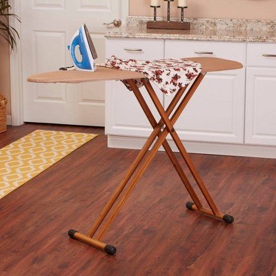 Household Essentials Bamboo Leg Ironing Board 4 - Leg Tan FiberTech Cover: Collapsible Metal, 54" x 14", Beige - with Dimensions (Overall): 54 Inches (L), 37 Inches (H) x 14 Inches (W) | Sold by Uncle Wiener's Wholesale