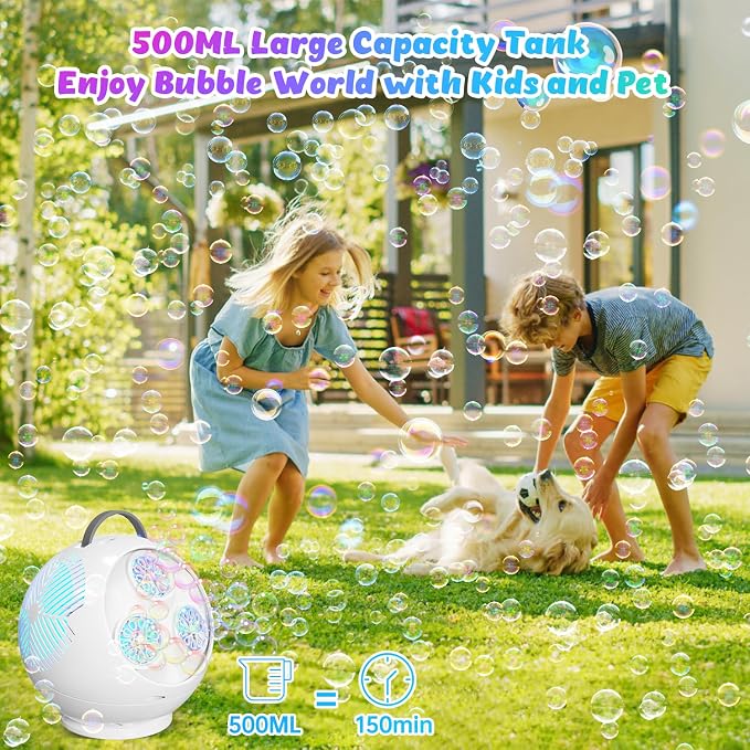 IFLOVE 360° Rotating Bubble Machine for Kids – Automatic LED Bubble Blower with 3 Bubble Wands, Rechargeable Spherical - Toys with | Sold by Uncle Wiener's Wholesale
