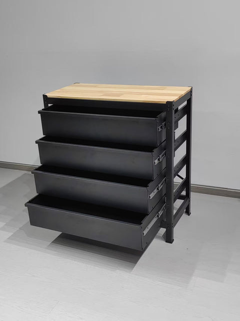 Industrial Steel Workbench with Hardwood Top & 4 Drawers, 33″ x 16″ – Black 2506151 - with | Sold by Uncle Wiener's Wholesale