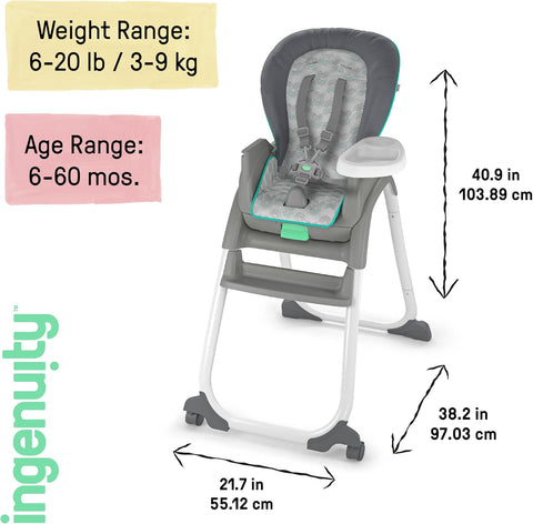 Ingenuity Full Course 6 - in - 1 High Chair - Baby to 5 Years Old, 6 Convertible Modes, 2 Dishwasher Safe Trays - Astro - with | Sold by Uncle Wiener's Wholesale