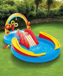 Intex Rainbow Ring Inflatable Paddling Pool Play Center – Kids Water Park with Slide & Sprayers | Model 57453 - with | Sold by Uncle Wiener's Wholesale