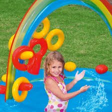 Intex Rainbow Ring Inflatable Paddling Pool Play Center – Kids Water Park with Slide & Sprayers | Model 57453 - with | Sold by Uncle Wiener's Wholesale