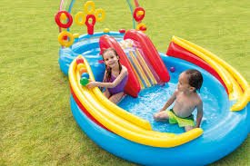 Intex Rainbow Ring Inflatable Paddling Pool Play Center – Kids Water Park with Slide & Sprayers | Model 57453 - with | Sold by Uncle Wiener's Wholesale