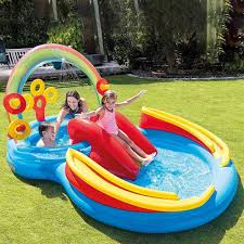 Intex Rainbow Ring Inflatable Paddling Pool Play Center – Kids Water Park with Slide & Sprayers | Model 57453 - with | Sold by Uncle Wiener's Wholesale