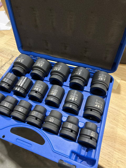 JET 1 Inch Drive Impact Socket Set - SAE 6 Point Standard Sockets with Torque Drive - 18 Pieces - with | Sold by Uncle Wiener's Wholesale