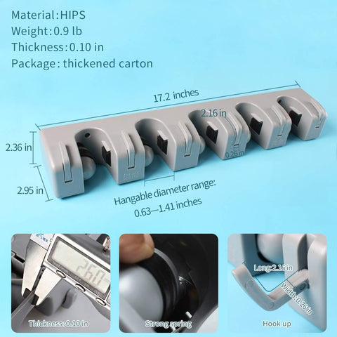 JIAHAI Mop Broom Holder Garden Tools Wall Mounted Commercial Organizer Storage Rack for Kitchen Garden and Garage,Laundry Offices?Spring Loaded Mop Hanger Handles Up to 1.5 - Inches?Gray Heavy Duty - with | Sold by Uncle Wiener's Wholesale