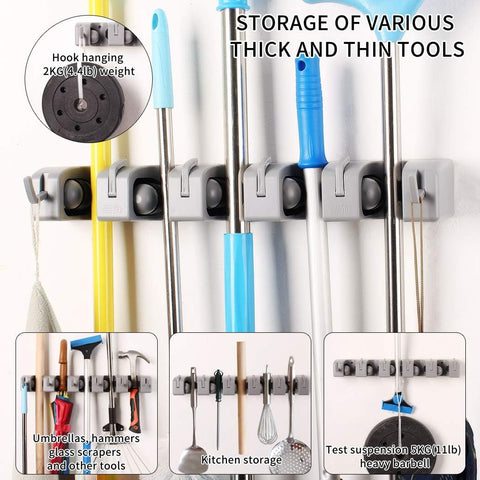 JIAHAI Mop Broom Holder Garden Tools Wall Mounted Commercial Organizer Storage Rack for Kitchen Garden and Garage,Laundry Offices?Spring Loaded Mop Hanger Handles Up to 1.5 - Inches?Gray Heavy Duty - with | Sold by Uncle Wiener's Wholesale