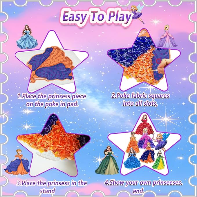 JRD&BS WINL Poke-In Art Princess Craft Kit for Kids – 800+ Fabric Pieces, 6 Foam Princesses & No-Glue 3D DIY Art Activity, Ages 3+ - Toys with | Sold by Uncle Wiener's Wholesale