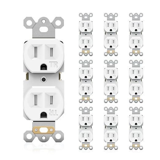 JUNLIT 15A Tamper-Resistant Duplex Electrical Outlets 10-Pack – 125V Self-Grounding Residential Receptacles - Home products with White | Sold by Uncle Wiener's Wholesale