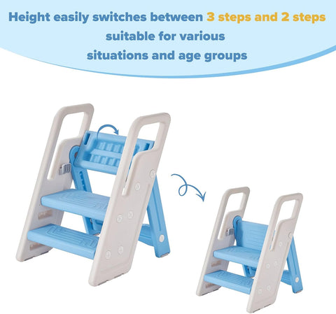 Kiddorise Folding Toddler Step Stool for Bathroom Sink,Adjustable 3 to 2 Step Stools for Toilet Potty Training,Sturdy Kids Step Stool for Kitchen Counter with Handle,Blue - with | Sold by Uncle Wiener's Wholesale