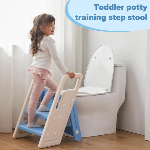 Kiddorise Folding Toddler Step Stool for Bathroom Sink,Adjustable 3 to 2 Step Stools for Toilet Potty Training,Sturdy Kids Step Stool for Kitchen Counter with Handle,Blue - with | Sold by Uncle Wiener's Wholesale