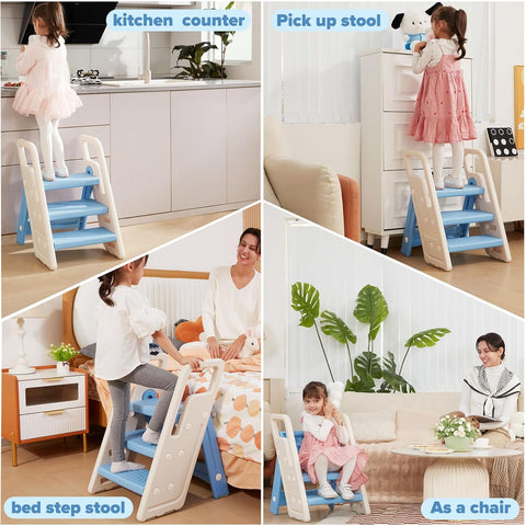 Kiddorise Folding Toddler Step Stool for Bathroom Sink,Adjustable 3 to 2 Step Stools for Toilet Potty Training,Sturdy Kids Step Stool for Kitchen Counter with Handle,Blue - with | Sold by Uncle Wiener's Wholesale