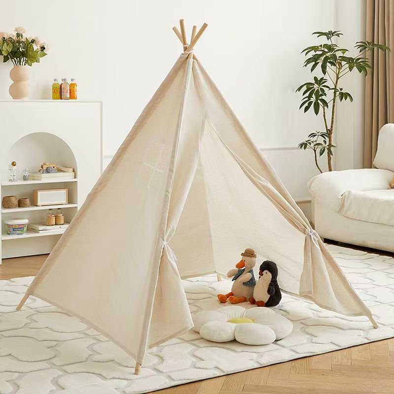 Kids Teepee Play Tent with Linen - Cotton Fabric & Wood Poles, Indoor Play Tent KT140TC - with | Sold by Uncle Wiener's Wholesale