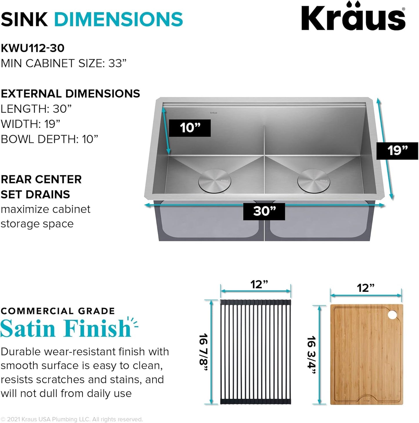 KRAUS Kore Workstation 30 - inch Undermount 16 Gauge Stainless Steel Kitchen Sink, Double Bowl Kitchen Sink with Accessories, KWU112 - 30 - with Stainless Steel | Sold by Uncle Wiener's Wholesale