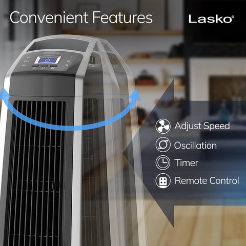 Lasko High Velocity Oscillating Tower Fan for Bedroom, Garage, Basement, and Gym with Remote Control, Timer, 3 Powerful Speeds, 35" Silver/Black, U35115 - with | Sold by Uncle Wiener's Wholesale