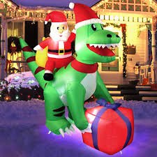 LED Christmas Yard Inflatables – Outdoor Holiday Decoration Blow - Ups - Christmas Inflatable Yard Decorations (LED, Outdoor Use) with 5 FT Inflatable Christmas Raptor Dinosaur | Sold by Uncle Wiener's Wholesale