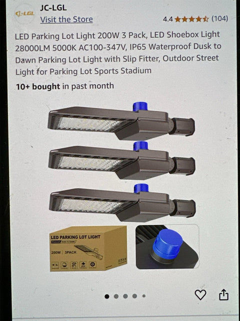 3-pack 200W LED parking lot lights with arm mounts and dusk-to-dawn sensors – 5000K daylight IP65 outdoor commercial lighting