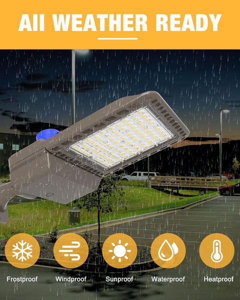 3-pack 200W LED parking lot lights with arm mounts and dusk-to-dawn sensors – 5000K daylight IP65 outdoor commercial lighting
