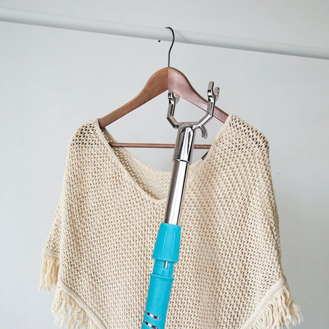 LLHQAMT Telescopic Clothing Pole with Hooks, Blue, 59.1 inches, Stainless Steel & Aluminum, Brushed Silver Finish, Textured Plastic Handle - with | Sold by Uncle Wiener's Wholesale