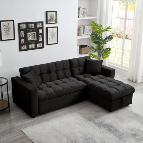 LUXURY PILLOW TOP VELVET SECTIONAL SOFA SLEEPER | REVERSIBLE CHAISE, PULL - OUT BED & STORAGE - with | Sold by Uncle Wiener's Wholesale