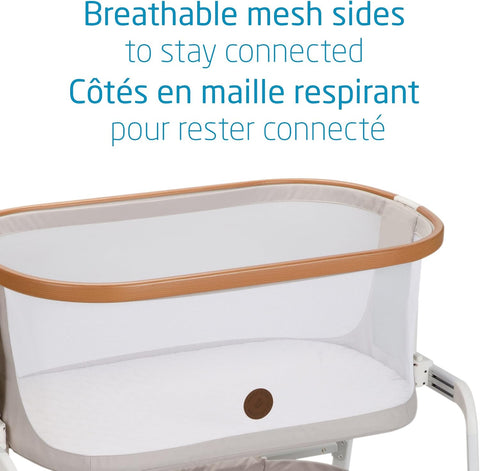 Maxi - Cosi Iora Bedside Bassinet , infant bedside sleeper crib, 4 height positions, portable & folds flat, large storage basket, includes travel bag, Horizon Sand - with | Sold by Uncle Wiener's Wholesale