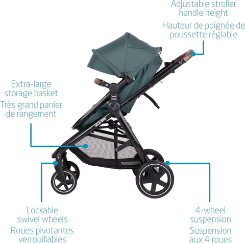 Maxi Cosi Zelia Max 5 - in - 1 Modular Travel System, Carraige Mode, Reversible Toddler seat, Use from Birth, Mico Infant car seat (Included), Dark Grey - with | Sold by Uncle Wiener's Wholesale