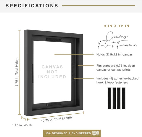 MCS Canvas Float Frames 9x12 Frame, Black Frame for Finished Canvases, Vertical & Horizontal Wall Hanging Large Frame with Adhesive for Canvas Paintings (1 - Pack) - with | Sold by Uncle Wiener's Wholesale