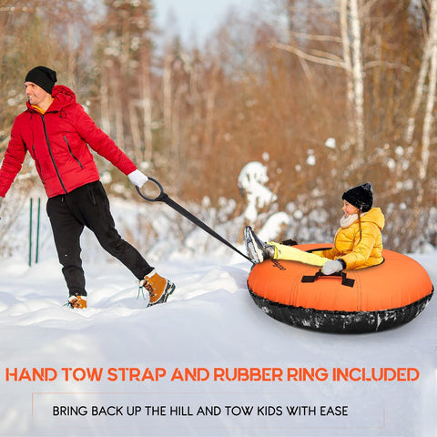 Meagoo Heavy Duty Snow Tube, Inflatable Durable 40" Snow Sled Tube with Cushion Seat, Premium Sturdy 600D Canvas Cover Sledding Tube with Towable Pull Ring and Reinforced Handles for Adult and Kids - with | Sold by Uncle Wiener's Wholesale